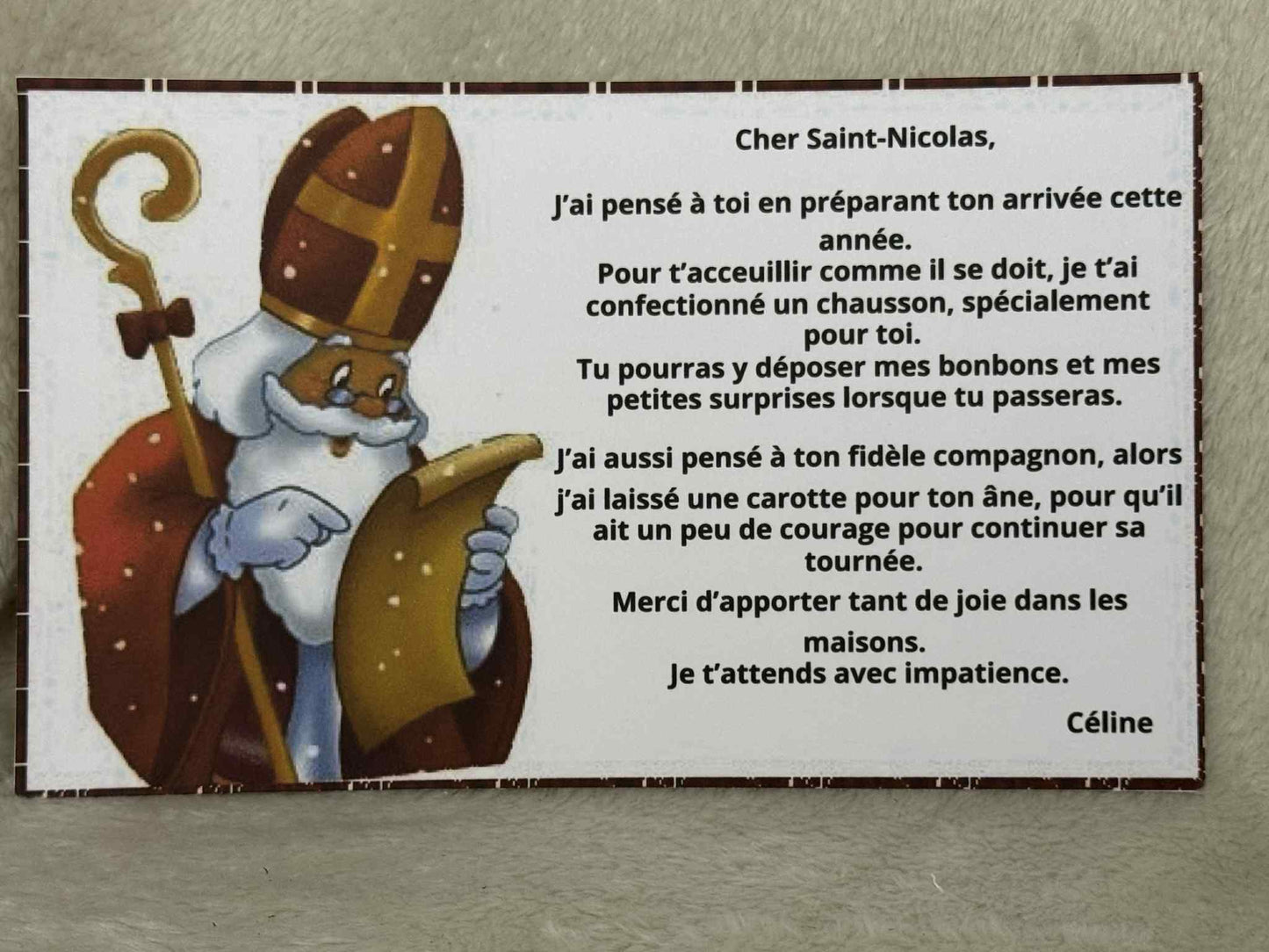 Pantoufle et lettre à Saint-Nicolas